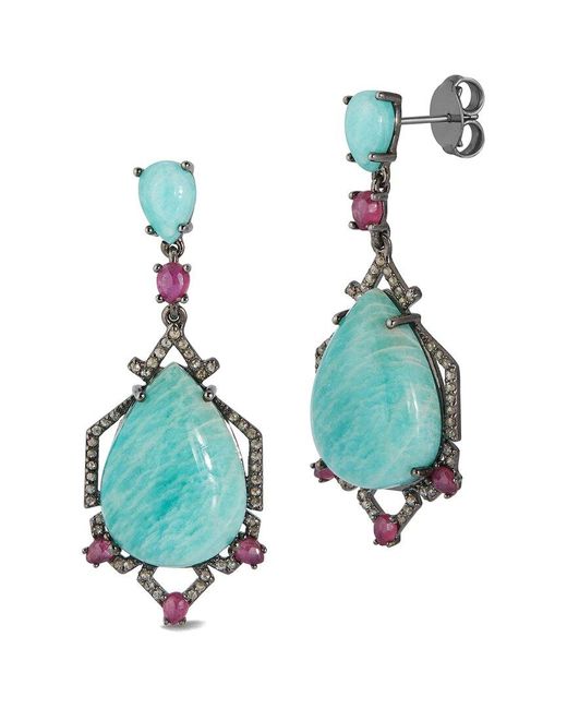 Banji Jewelry Blue Silver 0.95 Ct. Tw. Diamond & Gemstone Drop Earrings