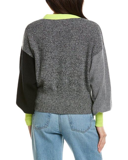 Brodie Cashmere Gray Colorblock Balloon Sleeve Cardigan