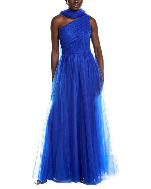 Rene Ruiz Blue Pleated Tulle Gown