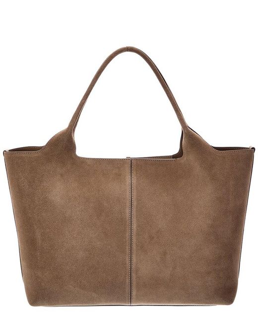 Tod's Brown Logo Medium Suede Tote