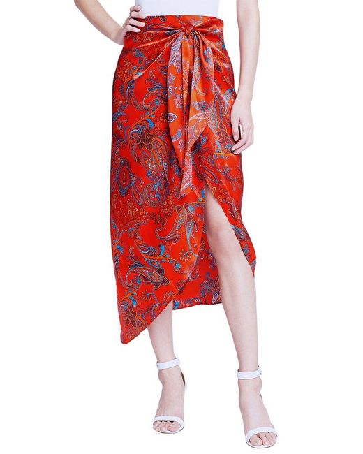L'Agence Red Esa Sarong Silk Skirt