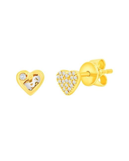 Suzy Levian Metallic 14k 0.09 Ct. Tw. Diamond Heart Earrings