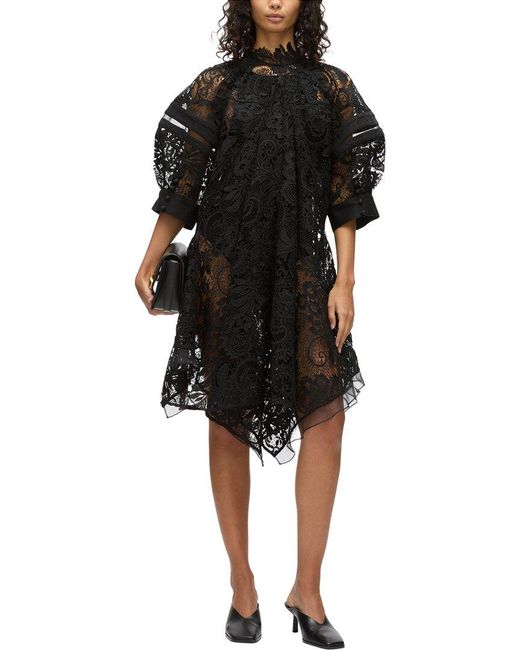 3.1 Phillip Lim Black Corded Embroidered Lace Flounce Mini Dress