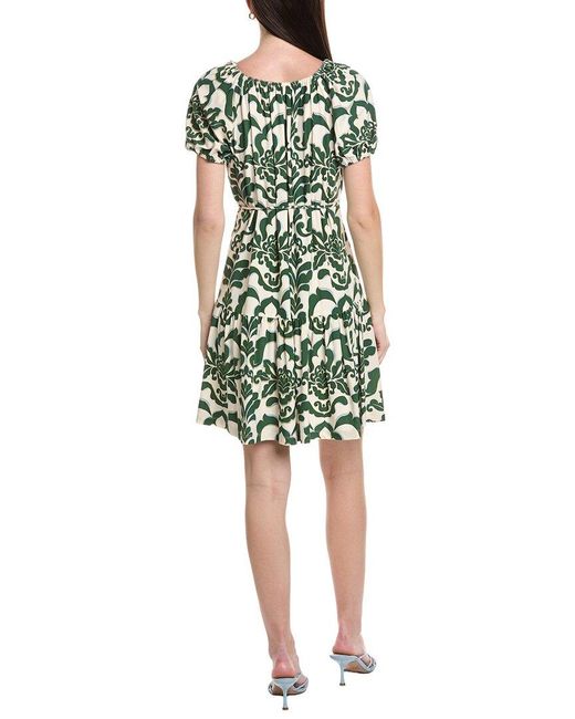 Maison Tara Green Printed Ity Mini Dress