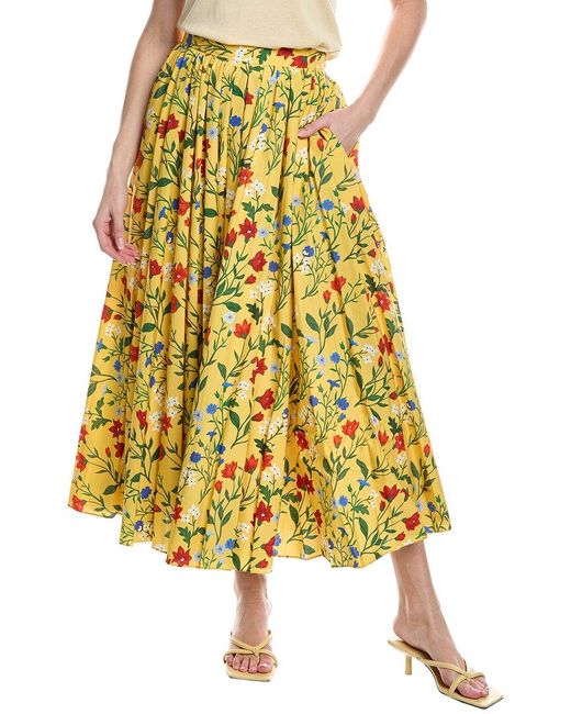 Rebecca Taylor Yellow Botanica Fleur Pleated Maxi Skirt