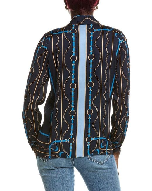 Tahari Blue The Madeline Silk-Blend Blouse