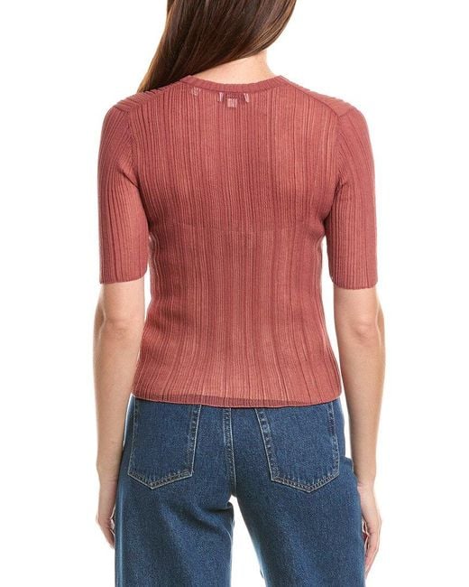Vince Red Double Layer Rib Elbow-Sleeve Sweater