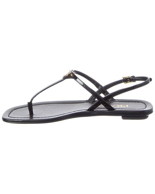 Prada Metallic Triangle Logo Leather Sandal