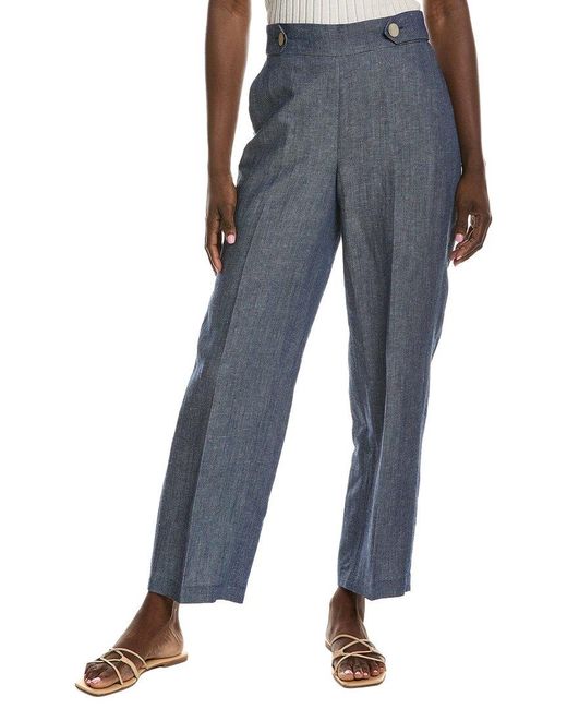 Anne Klein Blue High Rise Linen-Blend Wide Leg Pant