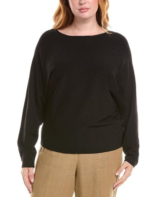 Lafayette 148 New York Black Asymmetric Dolman Silk-blend Sweater