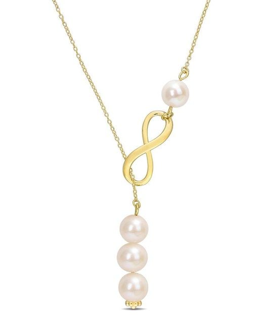 Rina Limor Metallic 18k Over Silver 8-8.5mm Pearl Lariat Necklace