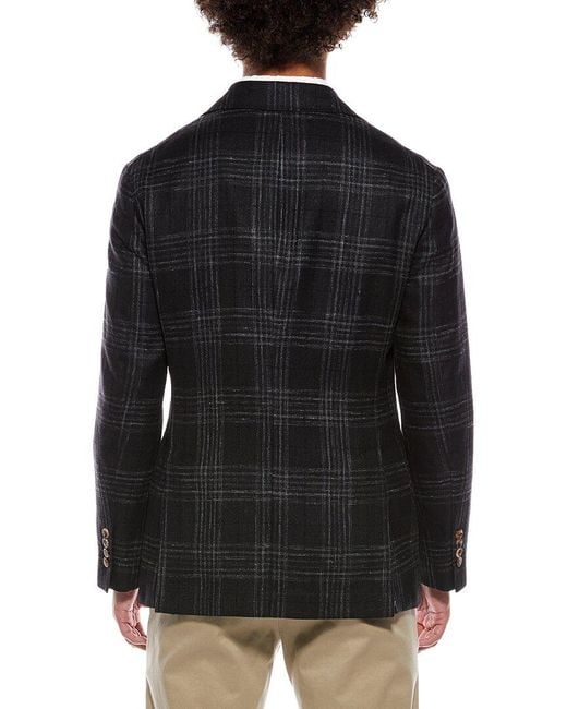 Brunello Cucinelli Black Wool, Silk, & Linen-Blend Blazer for men