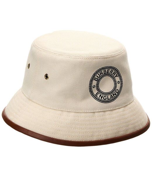 Burberry Logo Print Bucket Hat in Natural | Lyst UK