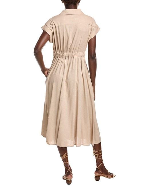 Gracia Natural Banded Waist Linen-Blend Midi Wrap Dress