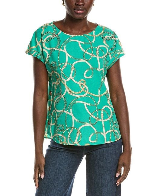 Jones New York Green Button Detail Blouse
