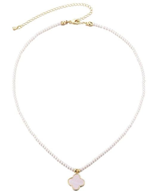 Adornia White 14K Plated Mother-Of-Pearl Strand Clover Pendant Necklace