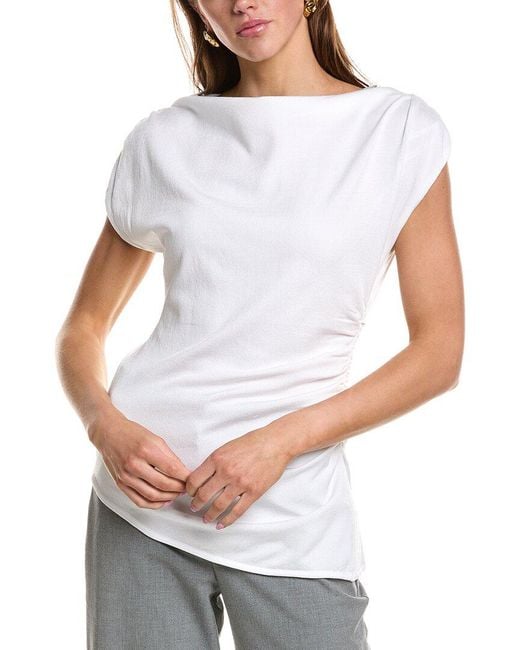 Kenneth Cole White Asymmetrical Drape Top