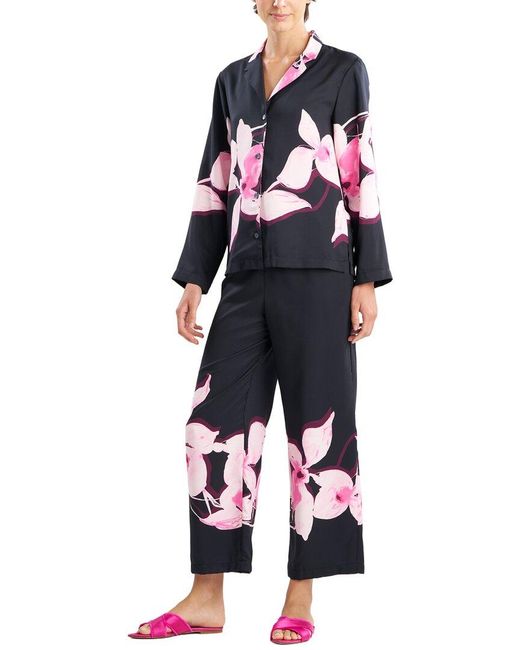 Natori Blue 2Pc Orchida Notch Pajama Set