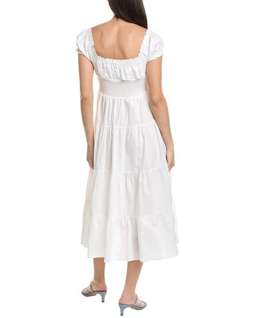 WeWoreWhat White Puff Sleeve Tiered Smocked Midi Dress