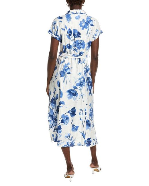 Marion Blue Belted Cuff Sleeves Floral Dress