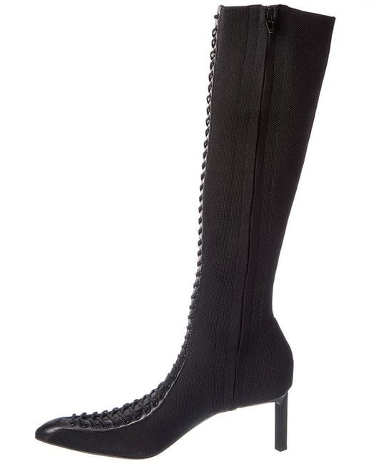 Givenchy Black Lace-Up Leather-Trim Knee-High Boot
