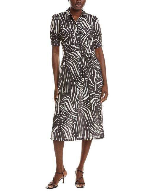 Nicole Miller Brown Short Sleeve Linen-Blend Sheath Dress