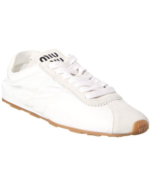 Miu Miu White Suede-Trim Sneaker