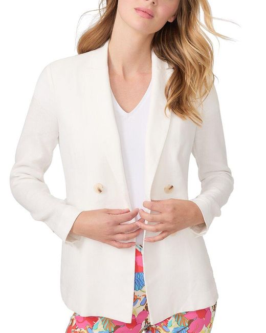 J.McLaughlin White Solid Ressie Linen-blend Jacket