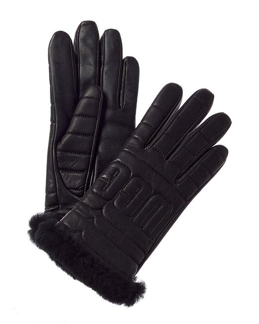 UGG Logo Quilted Leather Gloves in Black (Blue) - Save 1% | Lyst