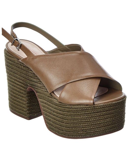 Schutz S-atria Leather Wedge Sandal in Green - Lyst