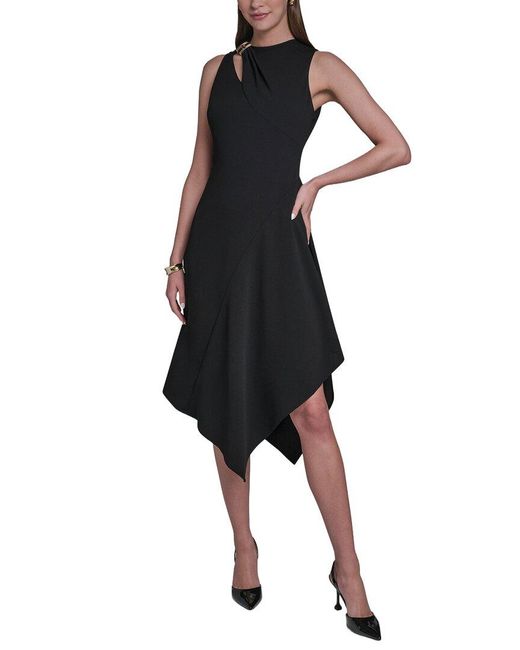 Halston Heritage Black Asymmetrical Hem Midi Dress