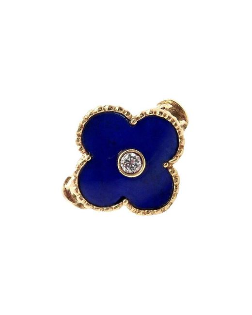Van Cleef & Arpels Blue Alhambra 18K 0.06 Ct. Tw. Diamond & Lapis Lazuli Ring (Authentic Pre-Owned)