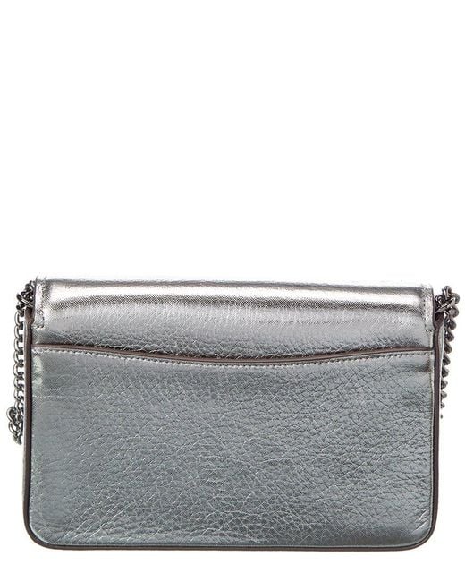 Kate Spade Gray Morgan Bow Embellished Metallic Leather Flap Chain Wallet