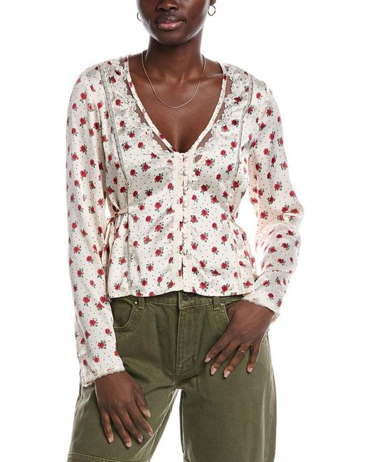Free People Red Field Of Roses Top