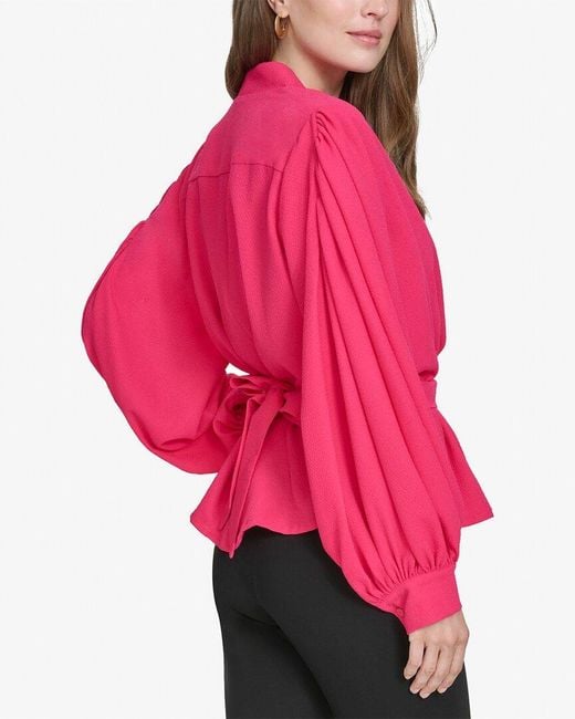 Halston Heritage Red Tie Waist Blouse