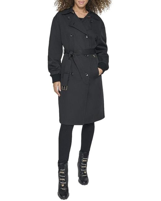 Karl Lagerfeld Black Bomber Sleeve Trench Coat
