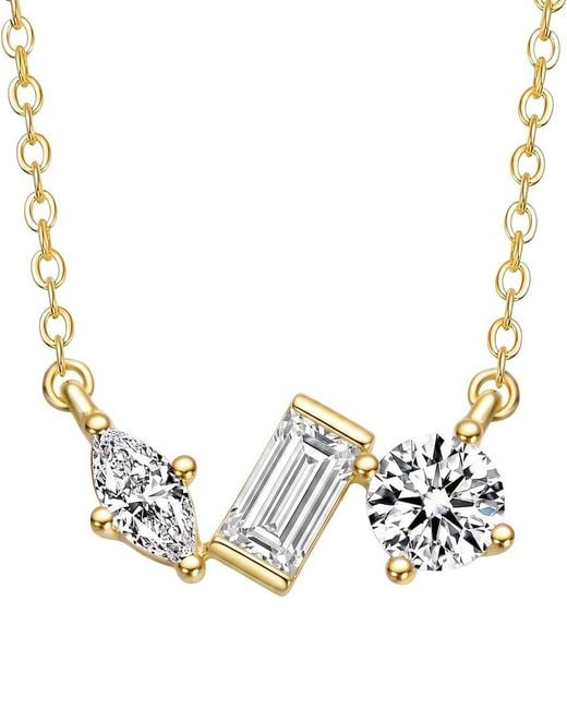Genevive Jewelry Metallic Rachel Glauber 14K Plated Cz Three Stone Necklace
