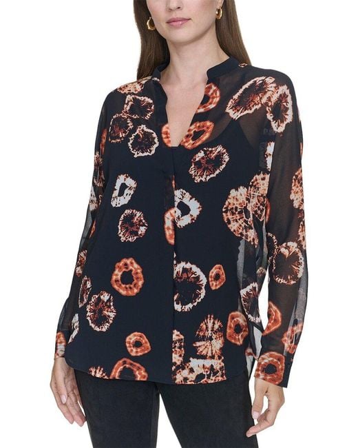 Halston Heritage Blue Printed V-Neck Top