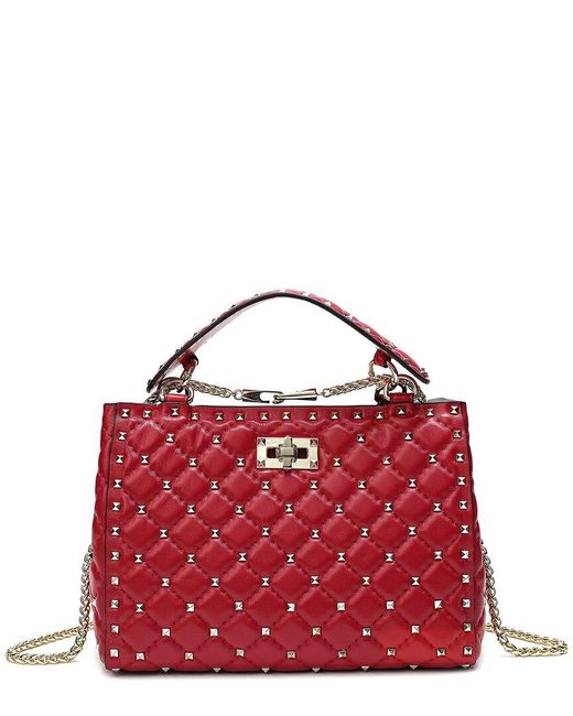 Tiffany & Fred Quilted & Studded Leather Tote in Red | Lyst
