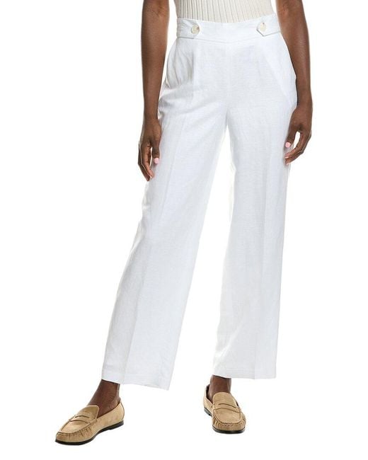 Anne Klein White High Rise Linen-Blend Wide Leg Pant
