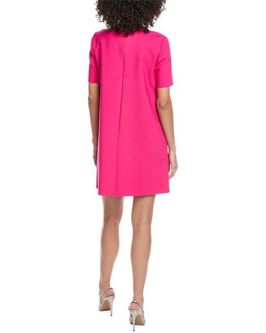 Oscar de la Renta Pink Floral Detail Wool-Blend Shift Dress