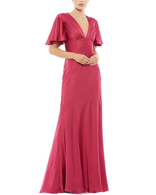 Mac Duggal Red Flounce Sleeve Trumpet A-Line Gown