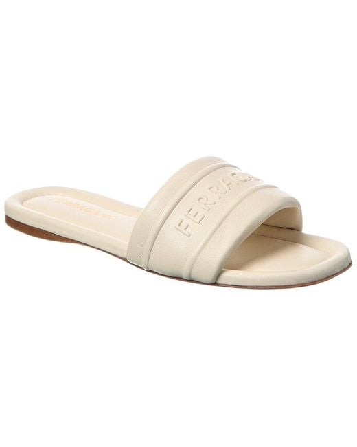 Ferragamo White Logo Leather Slide