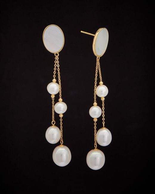 Italian Gold Black 18K Pearl Dangle Earrings