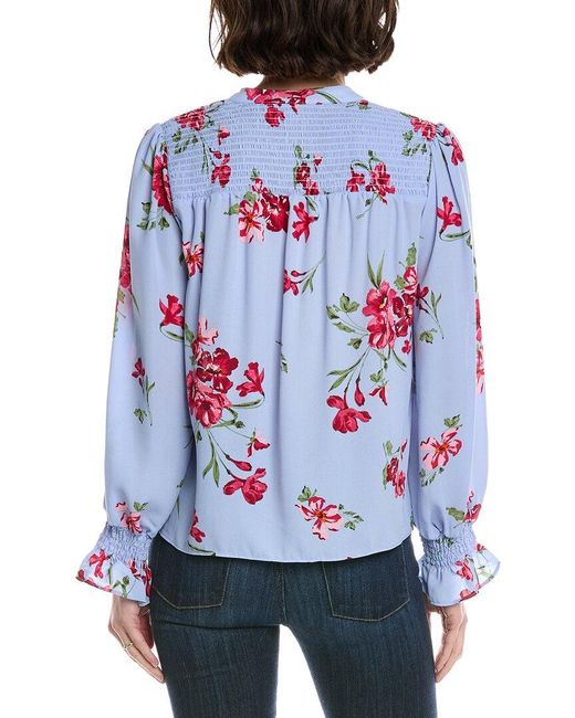 Cece White Half Placket Smocked Top