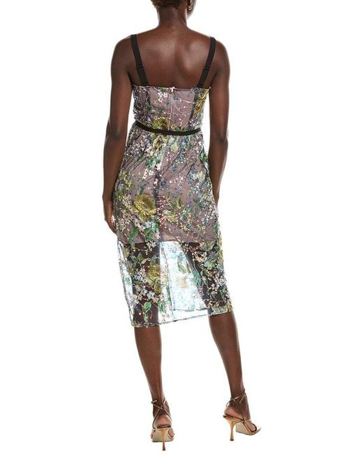 Sam Edelman Green Floral Sequin Column Midi Dress