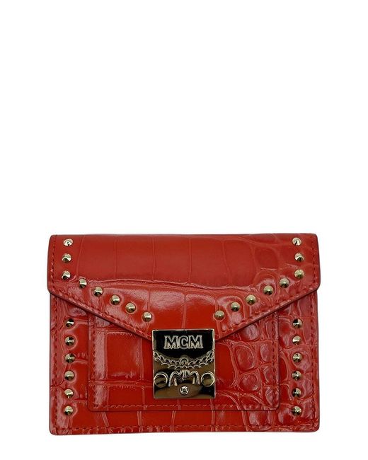 MCM Red Croc-embossed Leather Wallet