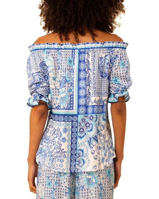 Hale Bob Blue Tatum Silk-Blend Blouse