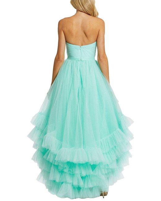Mac Duggal Blue Ruched Sweetheart Ruffle Ball Gown