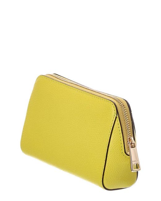 Furla Yellow Camelia Leather Cosmetic Case Set Of 2